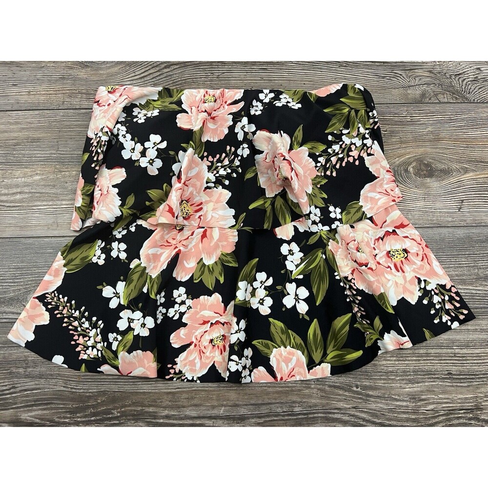 Kona Sol Tankini Swimsuit Top Ruffled Bandeau Removable Strap Floral Print Small